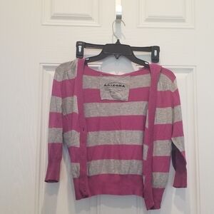 Arizona Jean Company Women's Striped Pink and Gray Sweater